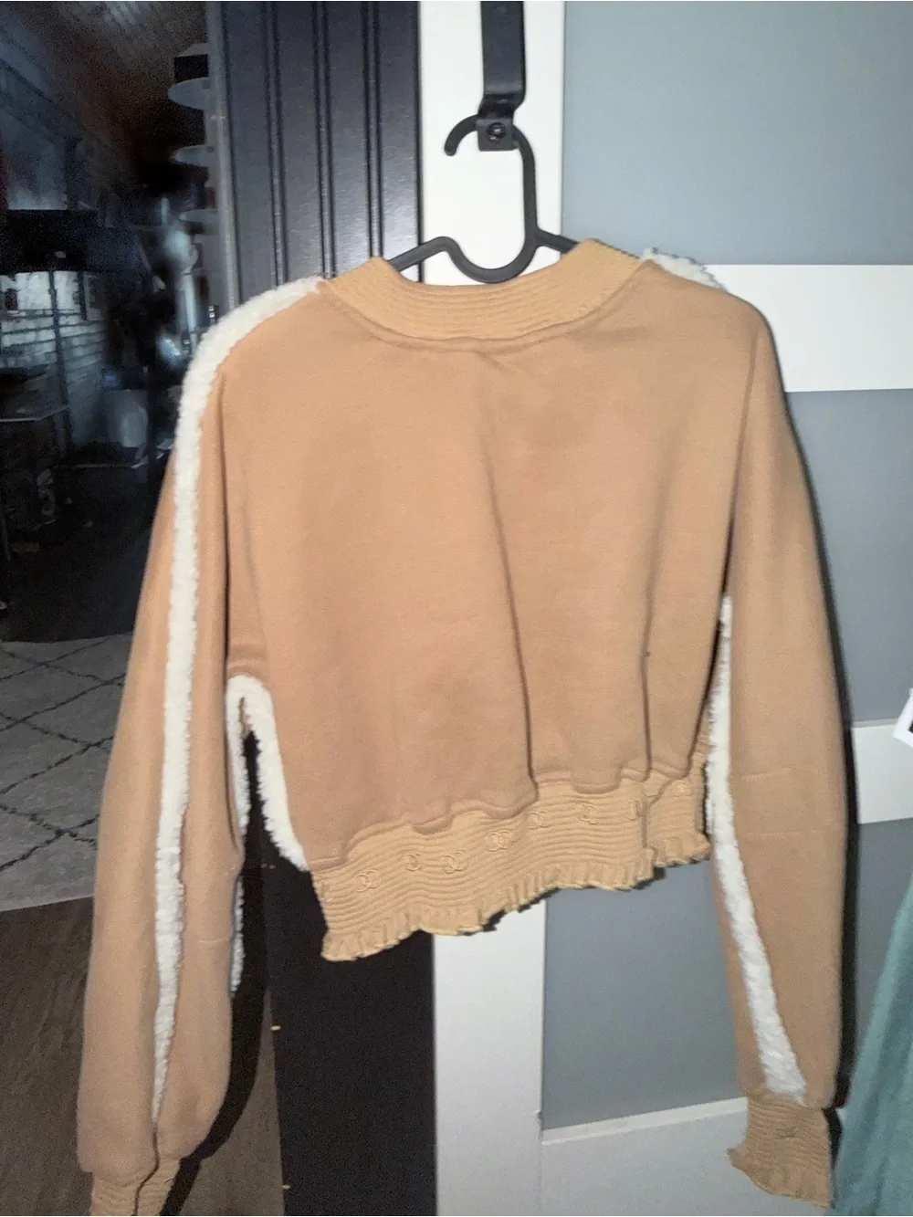 Cozy Crop Sweater in Camel with Contrast Trim. Please see all